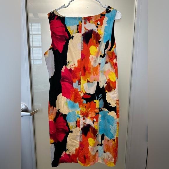 Chetta B Dress Women 14 Black Floral Sheath Midi Lined Zipper Sleeveless Cotton - Picture 3 of 4